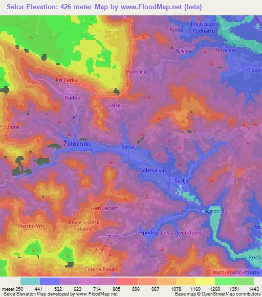 Selca,Slovenia Elevation Map