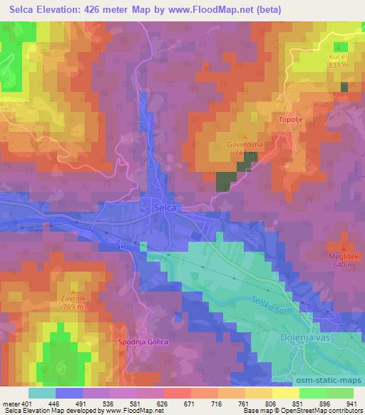 Selca,Slovenia Elevation Map