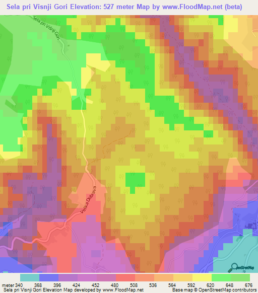 Sela pri Visnji Gori,Slovenia Elevation Map