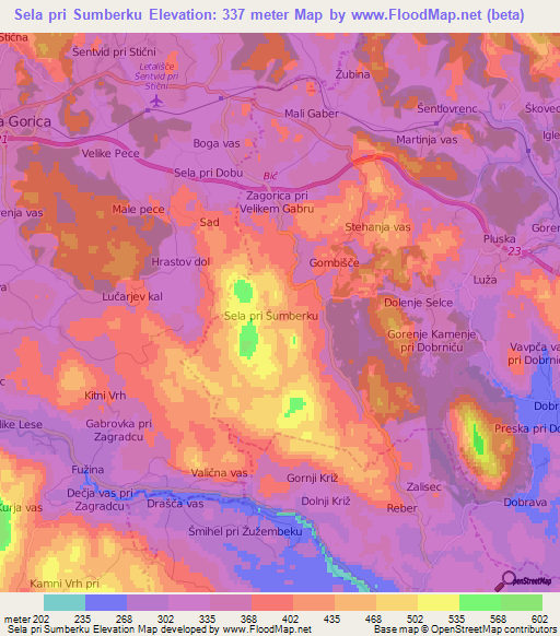 Sela pri Sumberku,Slovenia Elevation Map