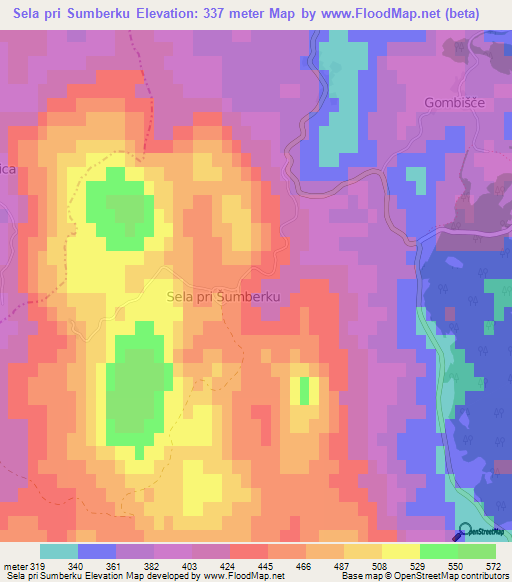 Sela pri Sumberku,Slovenia Elevation Map