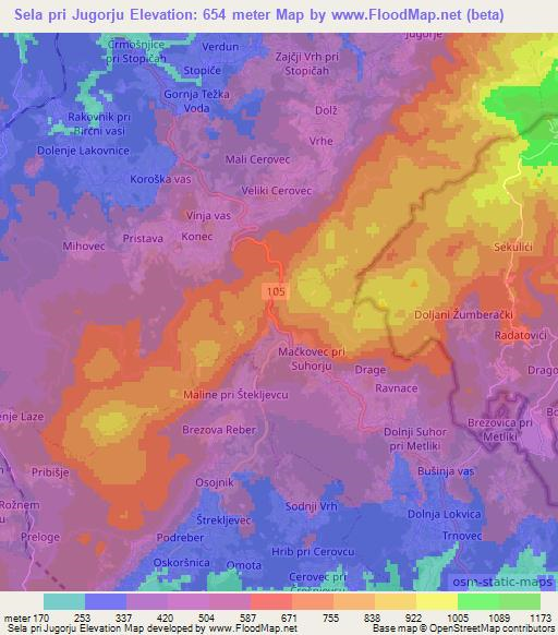 Sela pri Jugorju,Slovenia Elevation Map