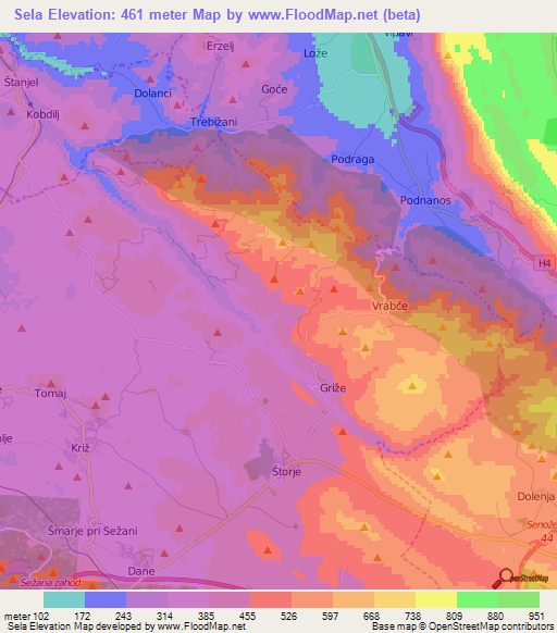 Sela,Slovenia Elevation Map