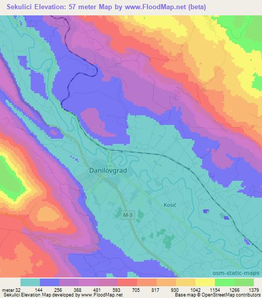 Sekulici,Montenegro Elevation Map