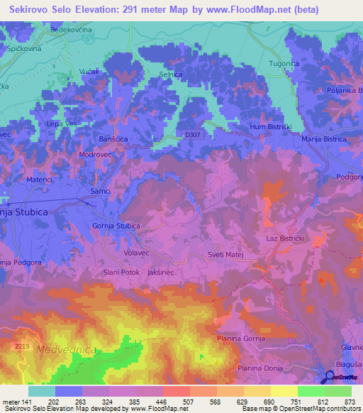 Sekirovo Selo,Croatia Elevation Map