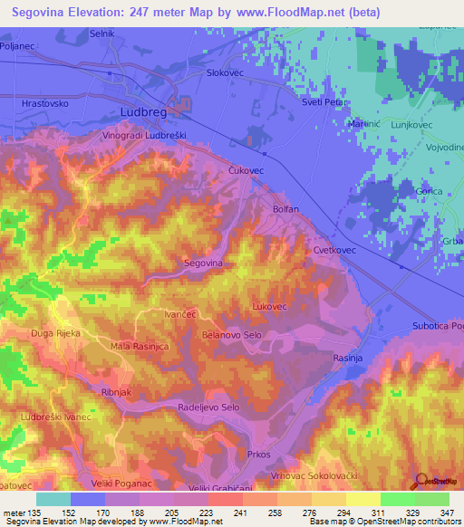 Segovina,Croatia Elevation Map