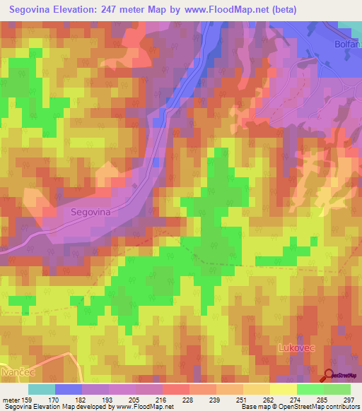 Segovina,Croatia Elevation Map