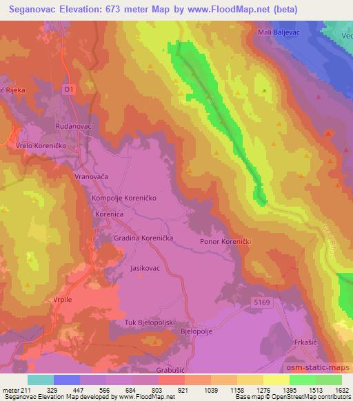 Seganovac,Croatia Elevation Map