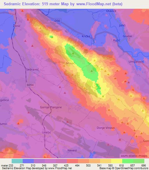 Sedramic,Croatia Elevation Map