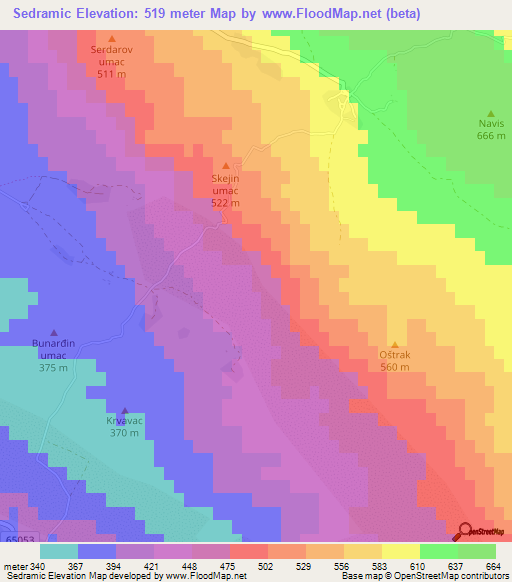 Sedramic,Croatia Elevation Map