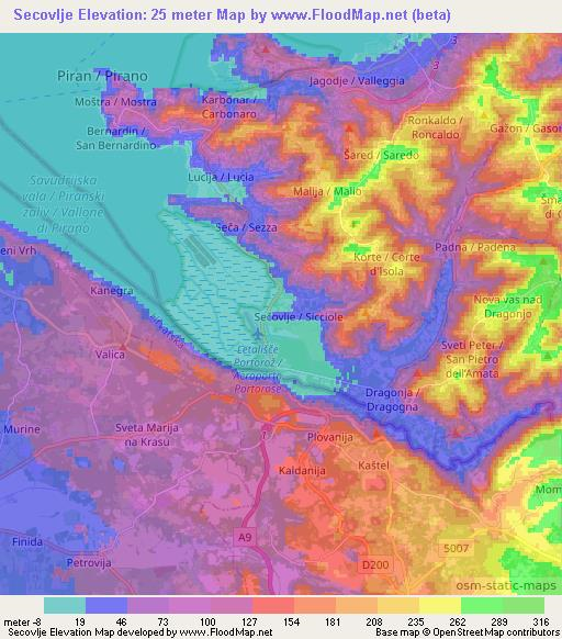 Secovlje,Slovenia Elevation Map