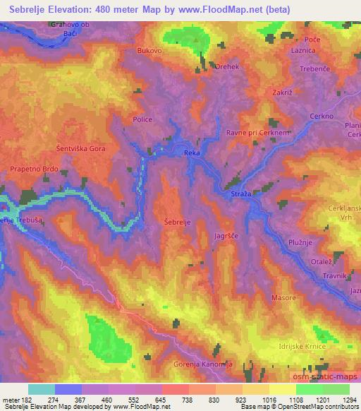 Sebrelje,Slovenia Elevation Map