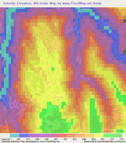 Sebrelje,Slovenia Elevation Map