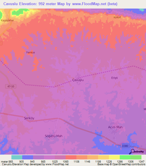 Cavuslu,Turkey Elevation Map