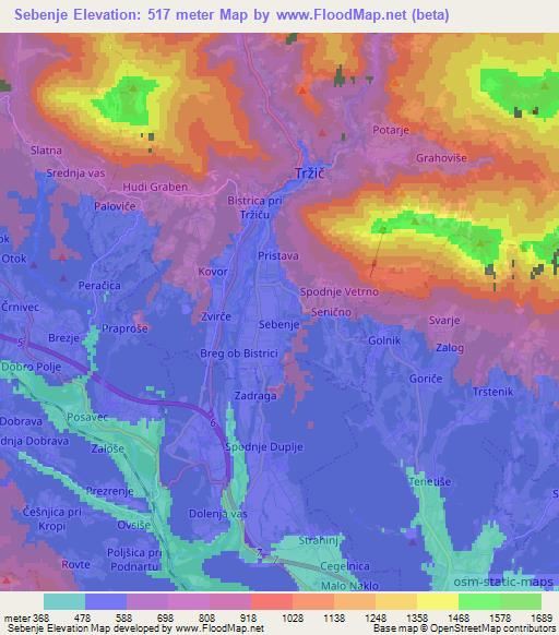 Sebenje,Slovenia Elevation Map