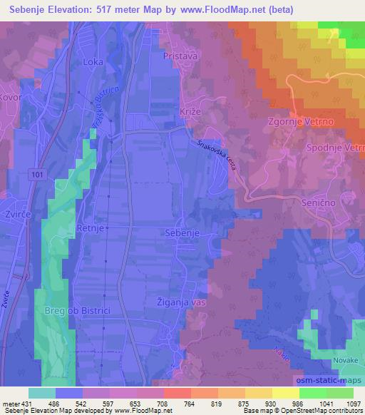 Sebenje,Slovenia Elevation Map