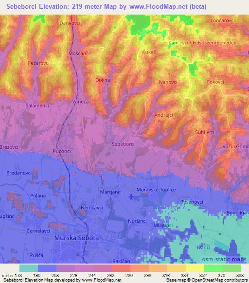 Sebeborci,Slovenia Elevation Map