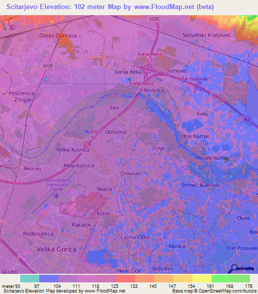 Scitarjevo,Croatia Elevation Map