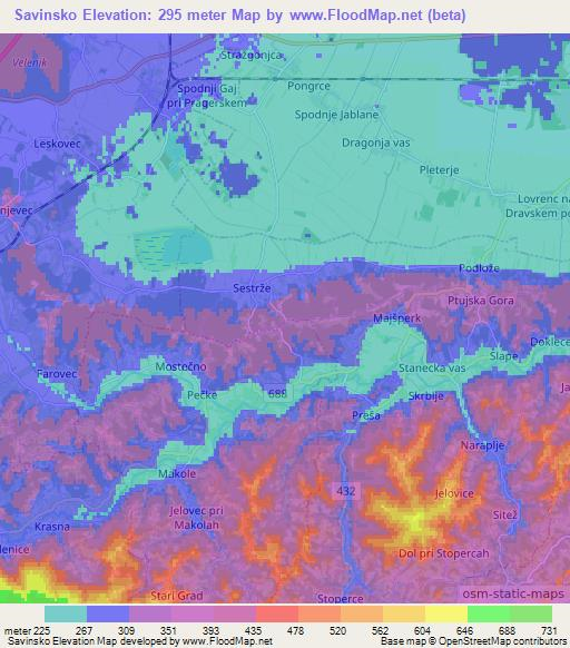 Savinsko,Slovenia Elevation Map