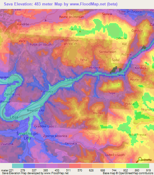 Sava,Slovenia Elevation Map