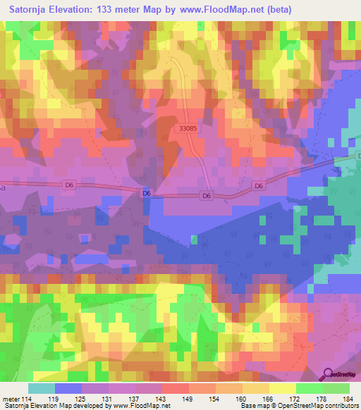 Satornja,Croatia Elevation Map