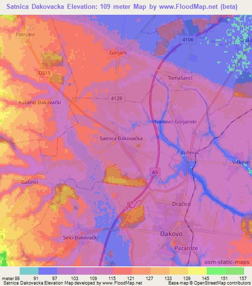 Satnica Dakovacka,Croatia Elevation Map
