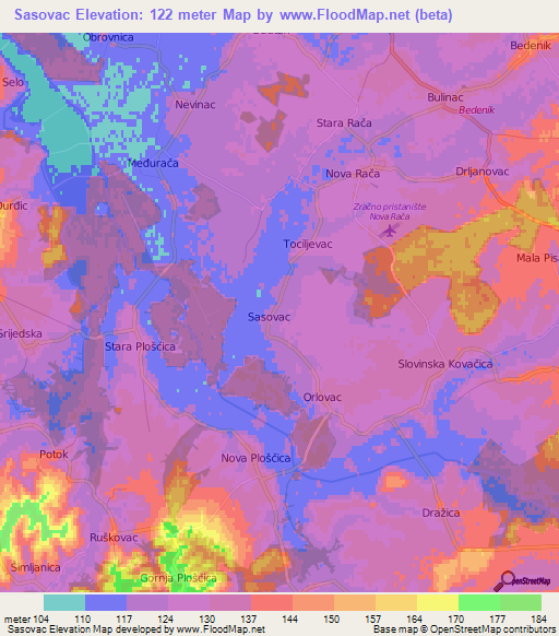 Sasovac,Croatia Elevation Map