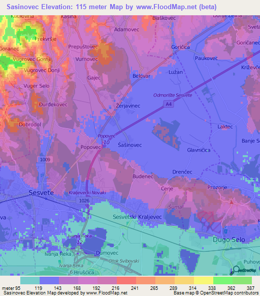 Sasinovec,Croatia Elevation Map