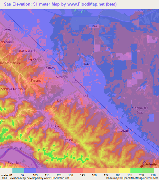 Sas,Croatia Elevation Map