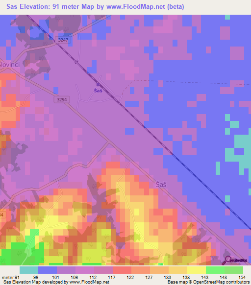 Sas,Croatia Elevation Map