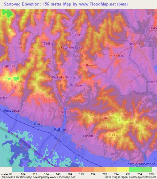 Sartovac,Croatia Elevation Map