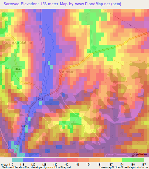 Sartovac,Croatia Elevation Map