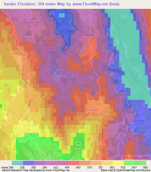 Sarsko,Slovenia Elevation Map