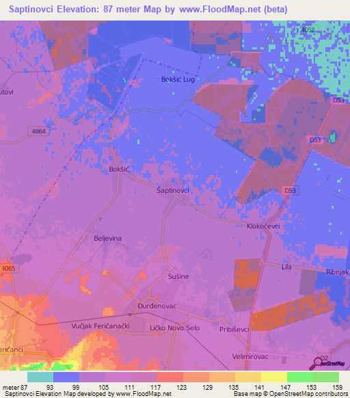 Saptinovci,Croatia Elevation Map