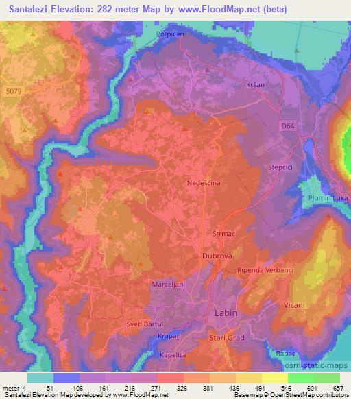 Santalezi,Croatia Elevation Map