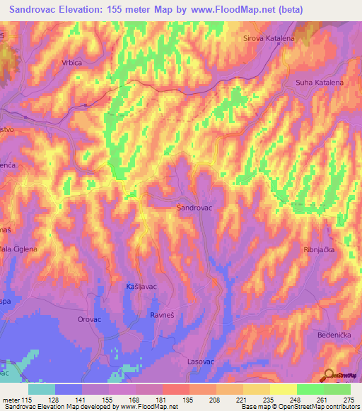 Sandrovac,Croatia Elevation Map