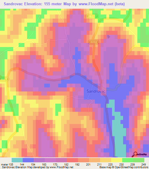 Sandrovac,Croatia Elevation Map