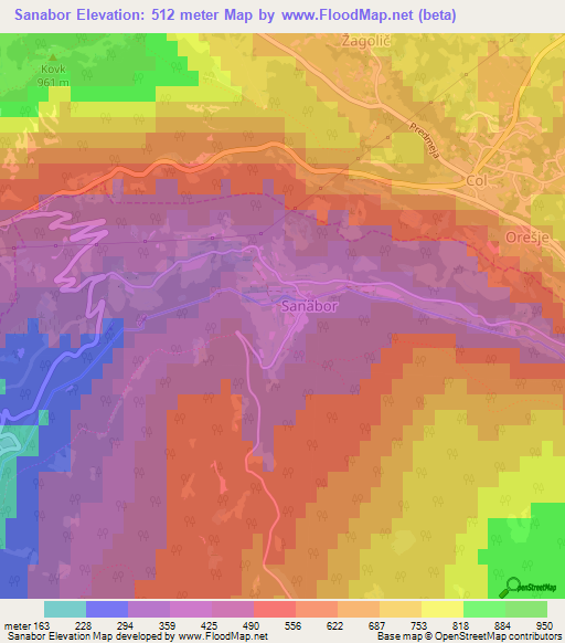 Sanabor,Slovenia Elevation Map