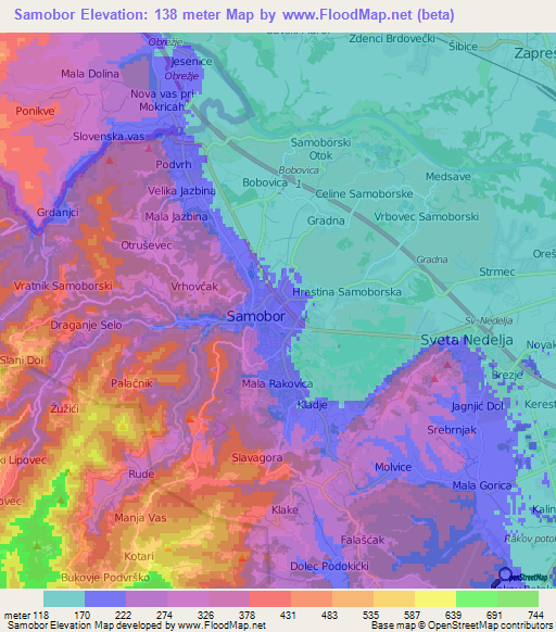 Samobor,Croatia Elevation Map