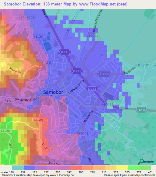 Samobor,Croatia Elevation Map