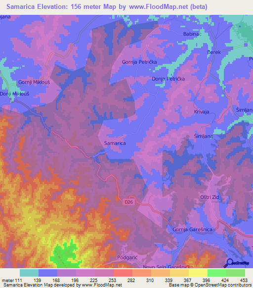 Samarica,Croatia Elevation Map