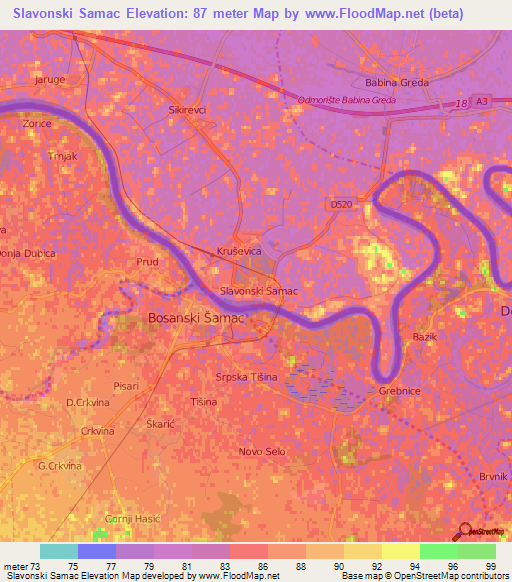 Slavonski Samac,Croatia Elevation Map