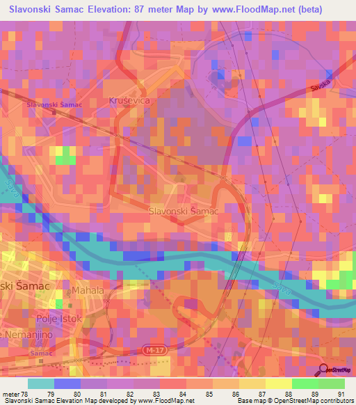 Slavonski Samac,Croatia Elevation Map