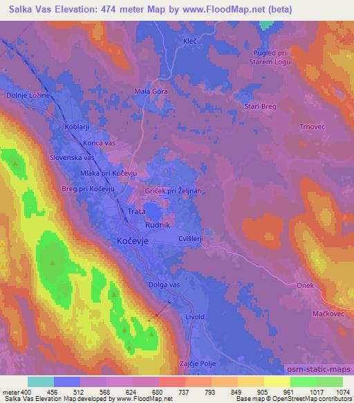 Salka Vas,Slovenia Elevation Map