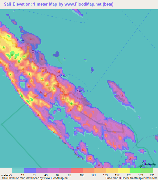 Sali,Croatia Elevation Map