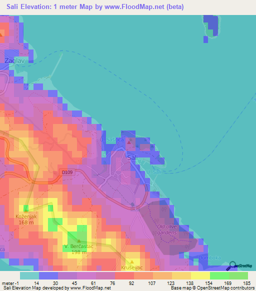 Sali,Croatia Elevation Map