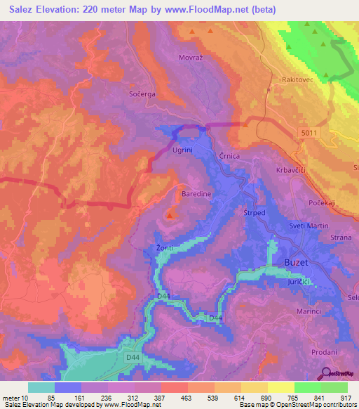 Salez,Croatia Elevation Map