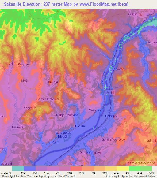 Sakanlije,Croatia Elevation Map