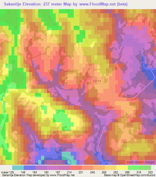 Sakanlije,Croatia Elevation Map