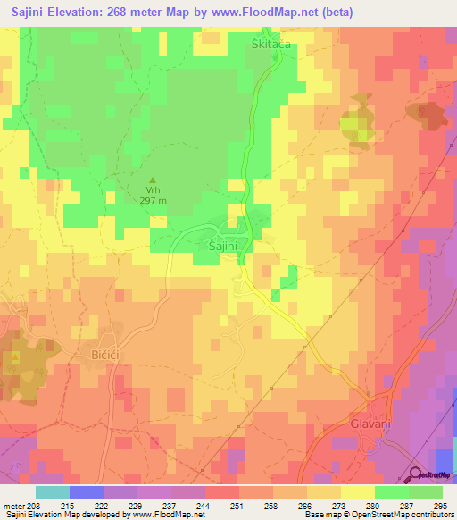 Sajini,Croatia Elevation Map